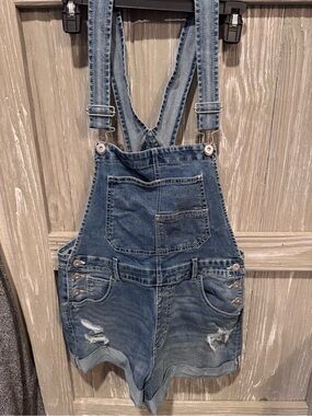 No Boundaries Light Blue Denim Short Overalls